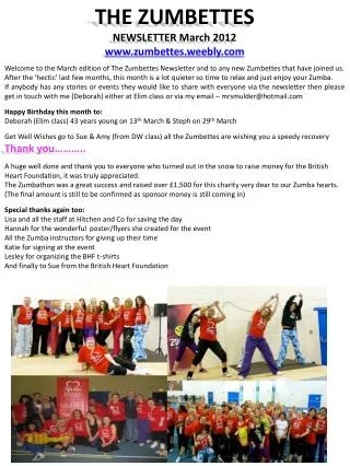 THE ZUMBETTES NEWSLETTER March 2012 www.zumbettes.weebly.com
