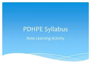 PDHPE Syllabus