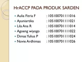 HrACCP PADA PRODUK SARDEN