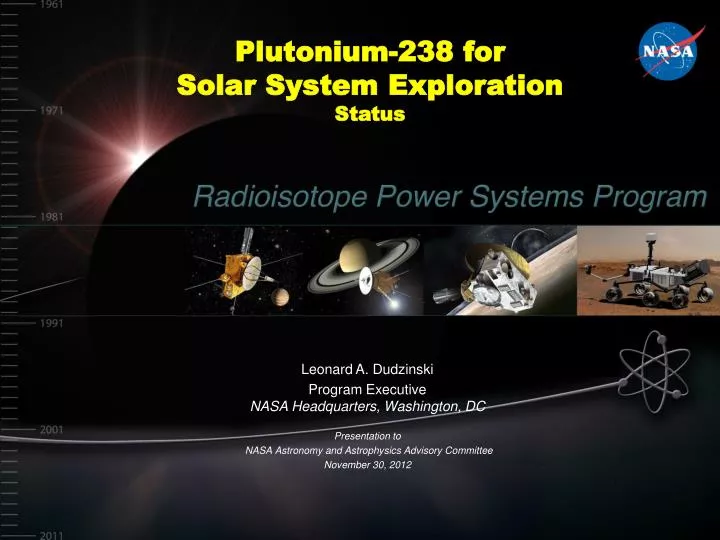 plutonium 238 for solar system exploration status