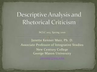 Descriptive Analysis and Rhetorical Criticism