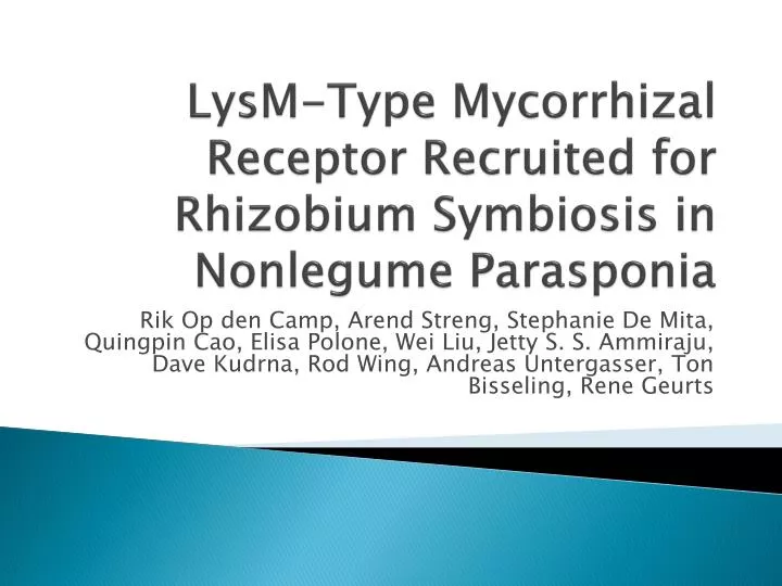 lysm type mycorrhizal receptor recruited for rhizobium symbiosis in nonlegume parasponia