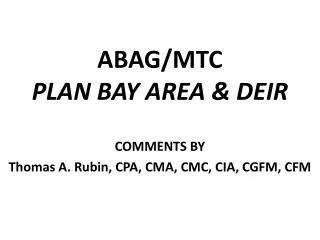 ABAG/MTC PLAN BAY AREA &amp; DEIR