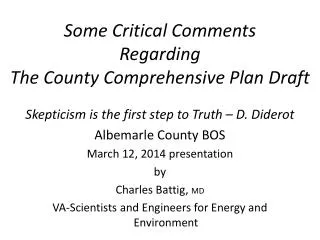 Some Critical Comments Regarding The County Comprehensive Plan Draft