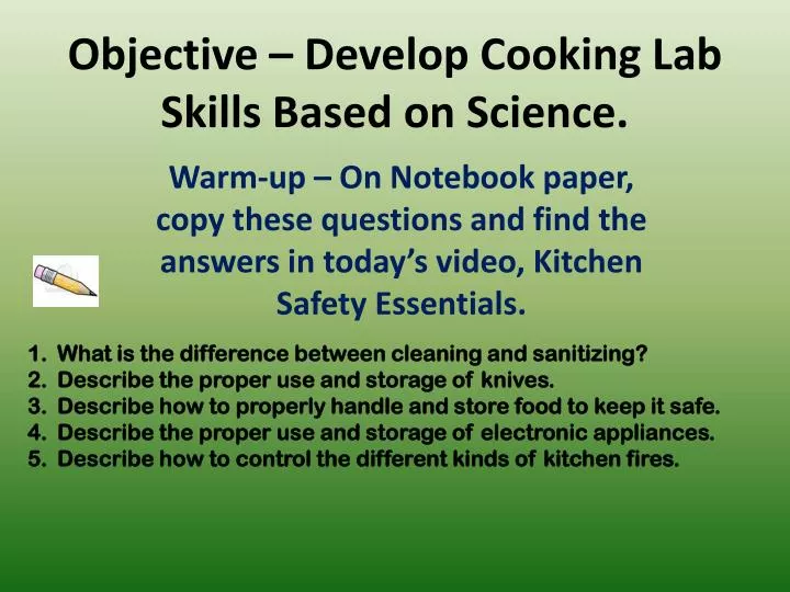 objective develop cooking lab skills based on science