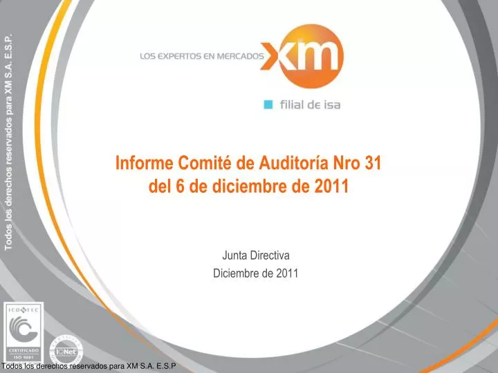 informe comit de auditor a nro 31 del 6 de diciembre de 2011