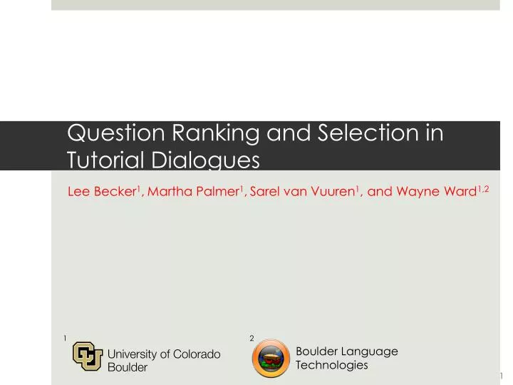 question ranking and selection in tutorial dialogues