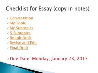 Checklist for Essay (copy in notes)