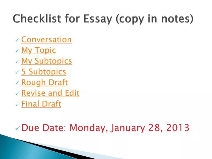 checklist for essay copy in notes