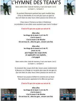 l hymne des team s