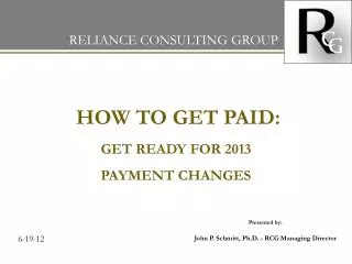 HOW TO GET PAID: GET READY FOR 2013 PAYMENT CHANGES