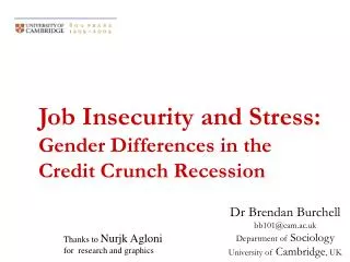 Job Insecurity and Stress: Gender Differences in the Credit Crunch Recession