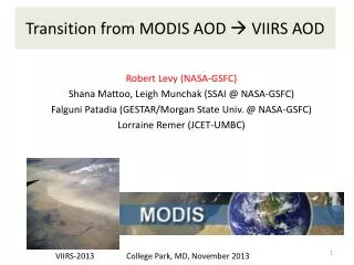 Transition from MODIS AOD  VIIRS AOD