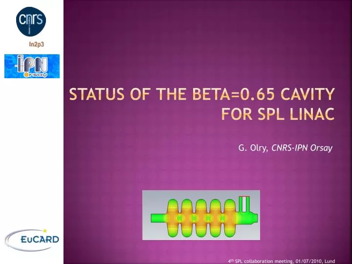 status of the beta 0 65 cavity for spl linac