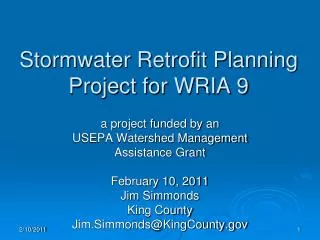 Stormwater Retrofit Planning Project for WRIA 9