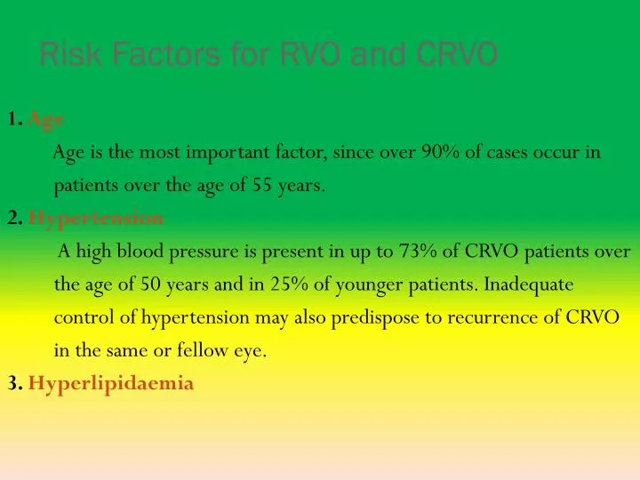 risk factors for rvo and crvo