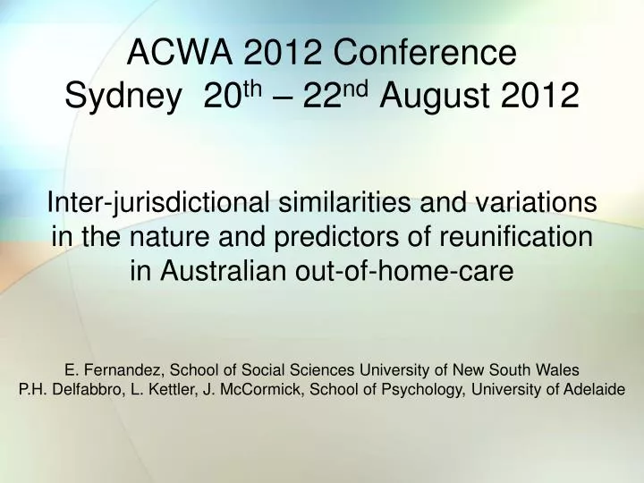 acwa 2012 conference sydney 20 th 22 nd august 2012