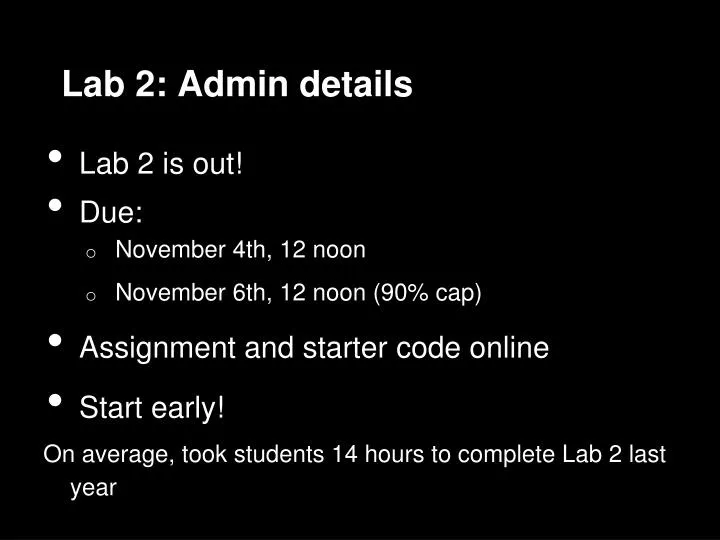 lab 2 admin details