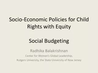 Socio-Economic Policies for Child Rights with Equity Social Budgeting