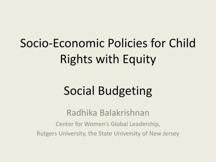 socio economic policies for child rights with equity social budgeting