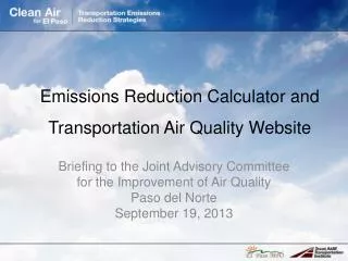 Emissions Reduction Calculator and Transportation Air Quality Website