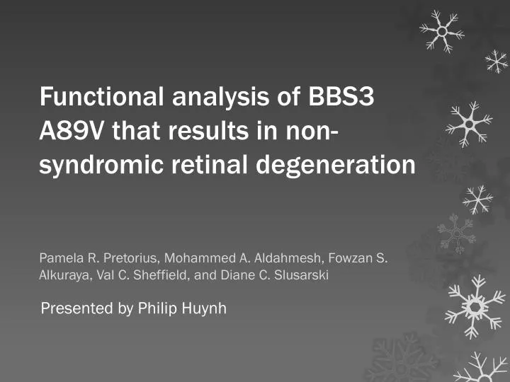 functional analysis of bbs3 a89v that results in non syndromic retinal degeneration
