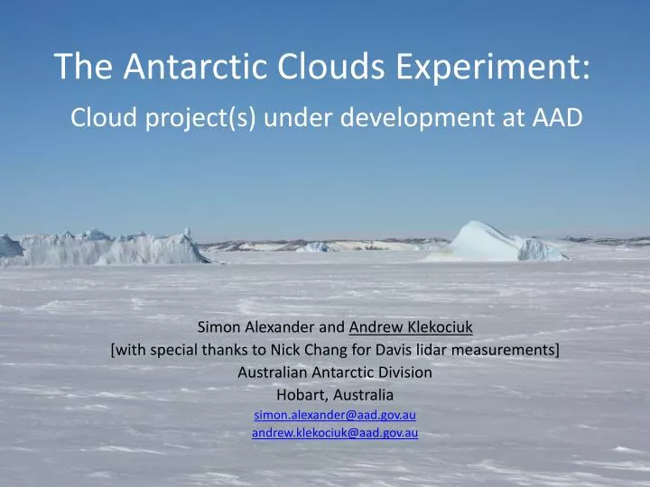 the antarctic clouds experiment cloud project s under development at aad