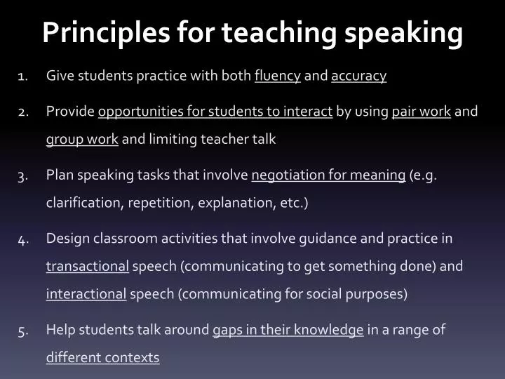 principles for teaching speaking
