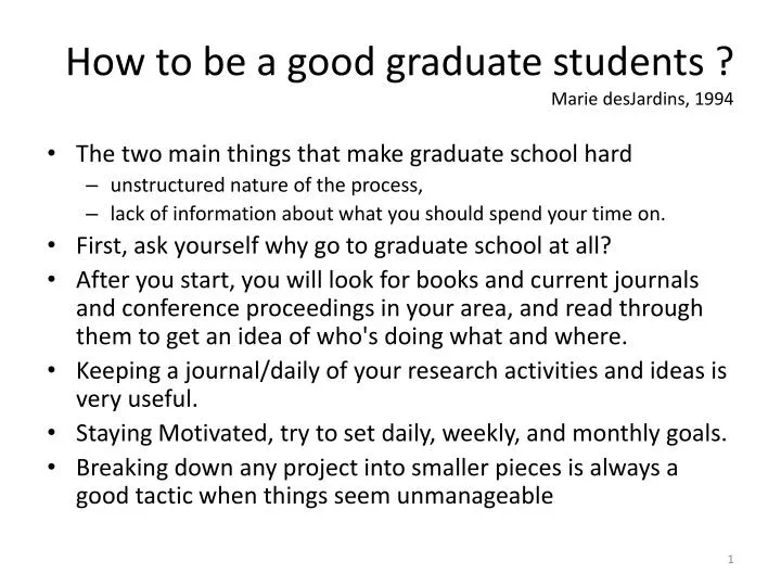 how to be a good graduate students marie desjardins 1994