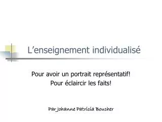 l enseignement individualis