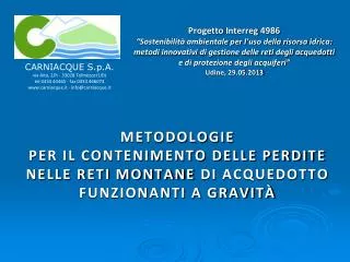 METODOLOGIE PER IL CONTENIMENTO DELLE PERDITE NELLE RETI MONTANE DI ACQUEDOTTO