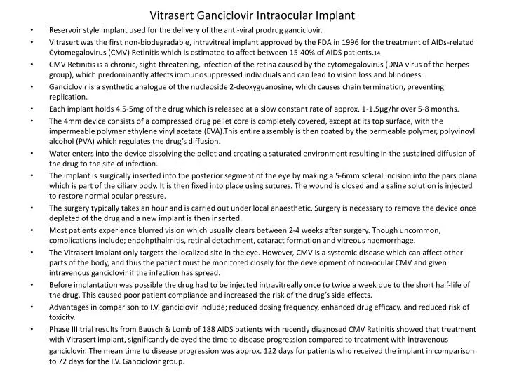 vitrasert ganciclovir intraocular implant