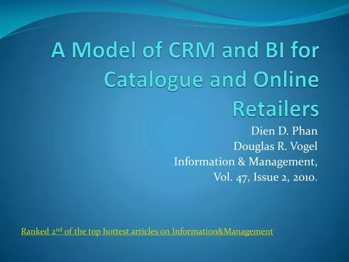 a model of crm and bi for catalogue and online retailers