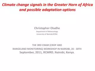 Climate change signals in the Greater Horn of Africa and possible adaptation options