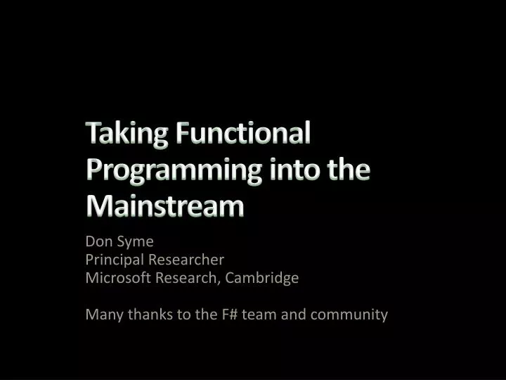 taking functional programming into the mainstream