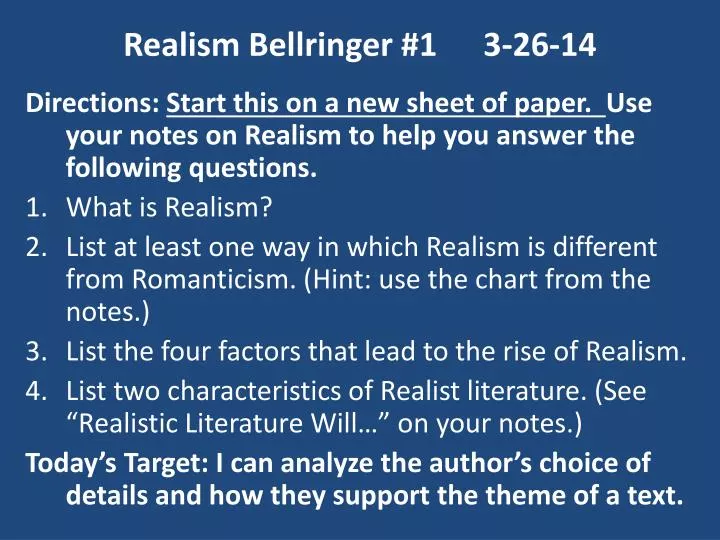 realism bellringer 1 3 26 14