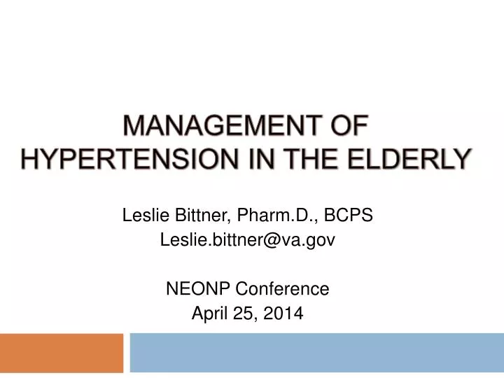 management of hypertension in the elderly