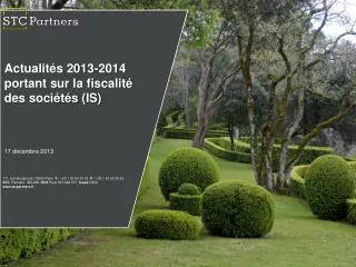 Actualités 2013-2014 portant sur la fiscalité des sociétés (IS)