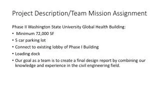 Project Description/Team Mission Assignment