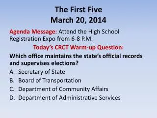 The First Five March 20, 2014