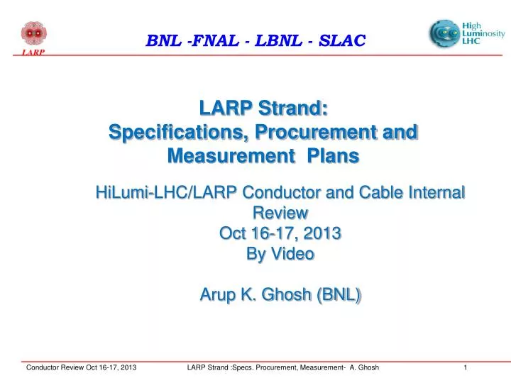 larp strand specifications procurement and measurement plans