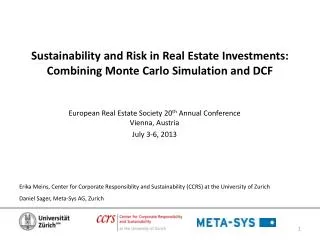 Sustainability and Risk in Real Estate Investments: Combining Monte Carlo Simulation and DCF