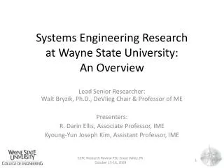 Systems Engineering Research at Wayne State University: An Overview