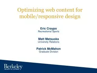 Optimizing web content for mobile/responsive design