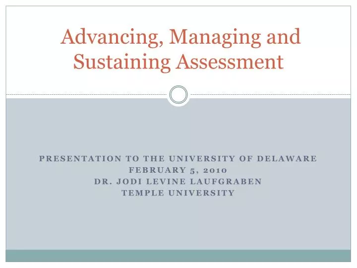 advancing managing and sustaining assessment