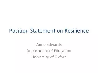 Position Statement on Resilience