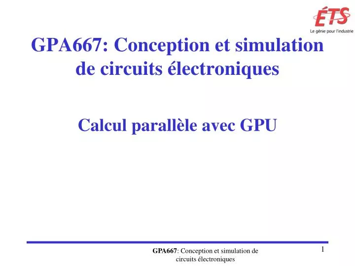 gpa667 conception et simulation de circuits lectroniques calcul parall le avec gpu