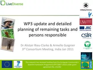 WP3 update and detailed planning of remaining tasks and persons responsible