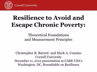 Resilience to Avoid and Escape Chronic Poverty: Theoretical Foundations