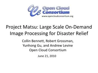Project Matsu: Large Scale On-Demand Image Processing for Disaster Relief